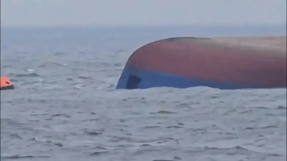 Image from AP's coverage: A drone hit and sank a cargo vessel in new Black Sea attack near Romania, killing 1