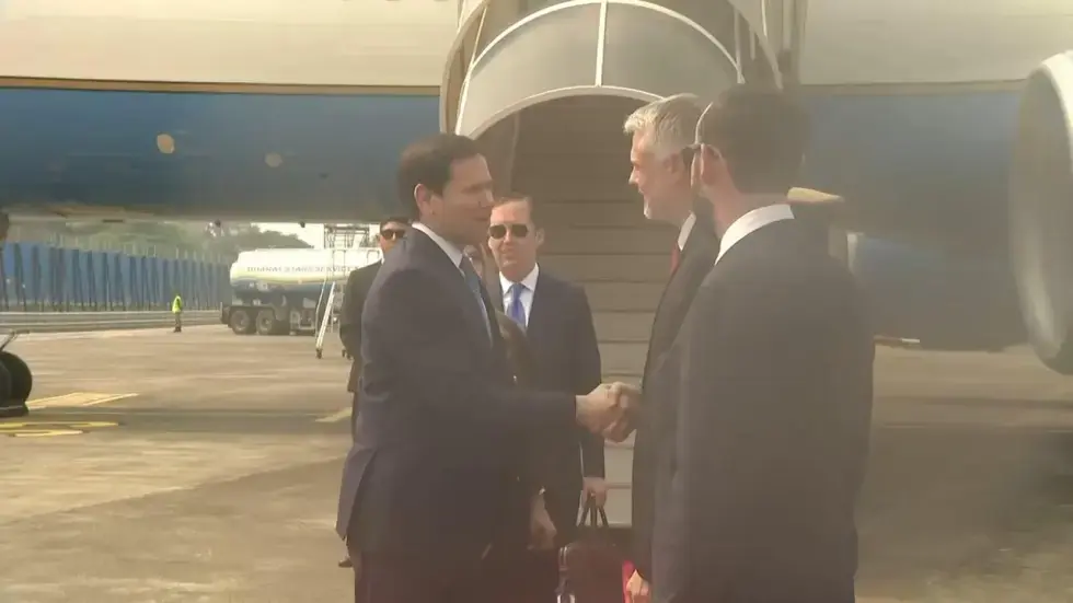 Image from AP's coverage: Rubio and India's foreign minister hold talks in Mumbai as both sides aim to finalize a trade deal