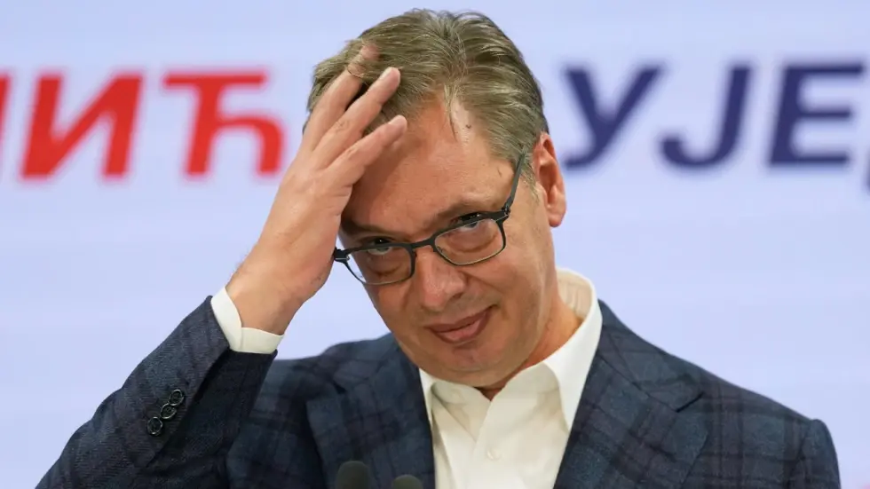 Image from AP's coverage: Serbia's political veteran Vucic outplayed all opponents. Then came the students