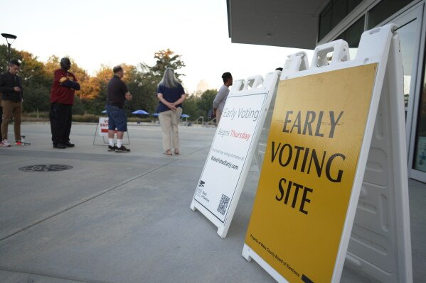 Image from AP's coverage: Early voting jumps across Senate battlegrounds as millions more Americans vote ahead of Election Day