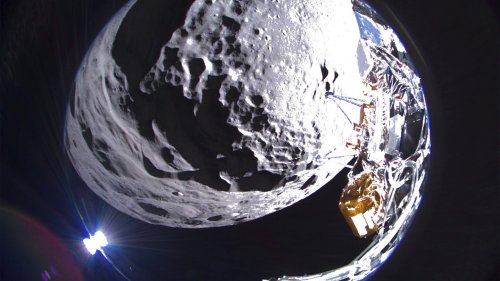 Private US spacecraft is on its side on the moon with some antennas covered up, the company says