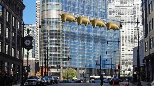 Four Flying Pigs Will Block the Trump Building Logo in Chicago