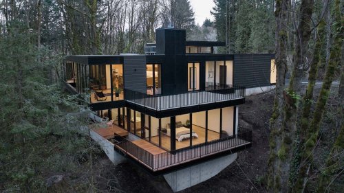 Oregon: This black-and-glass home is the perfect contemporary forest retreat