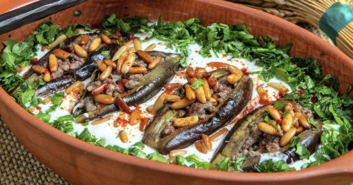 Ramadan recipe: fattet al makdous – stuffed aubergine in tomato and yoghurt-tahini sauce