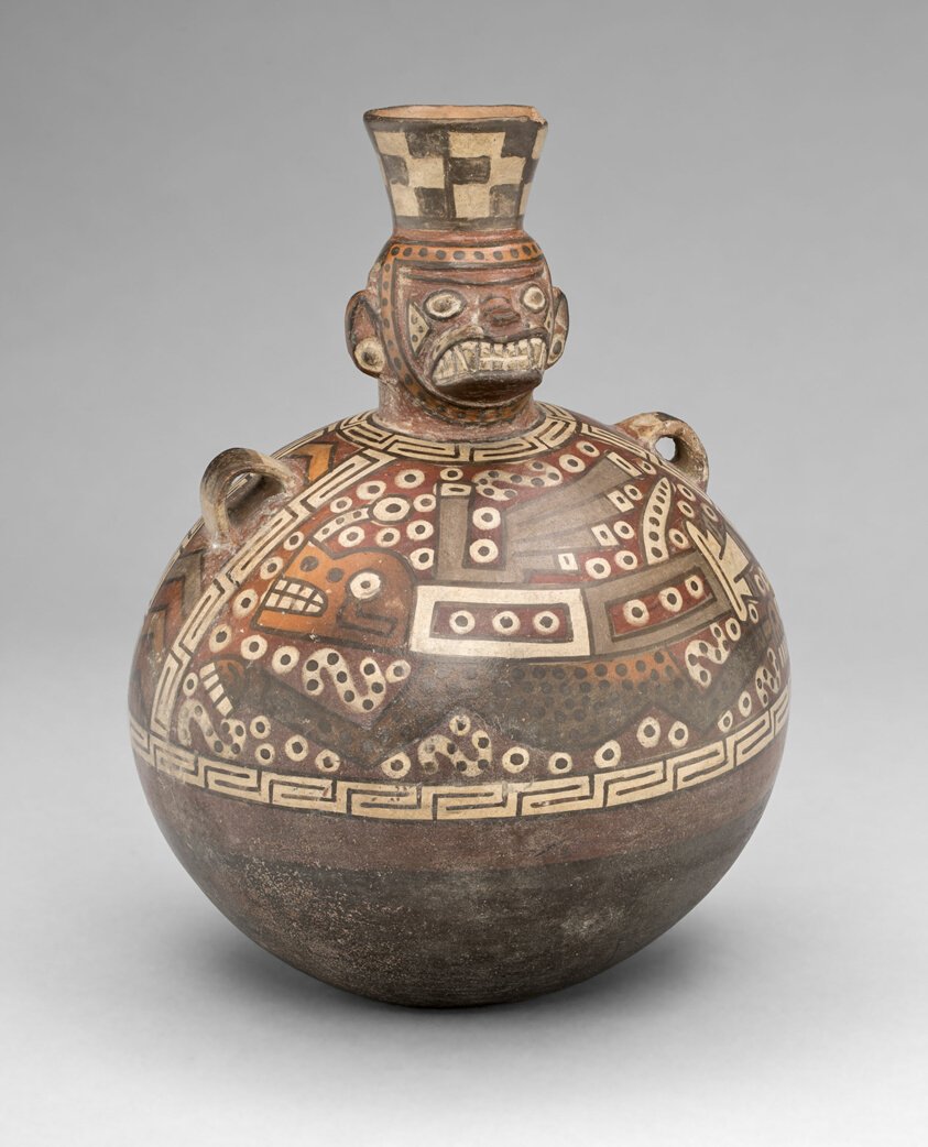 Bottle with a Masked Figure and Abstract Feline and Textile Motifs | The Art Institute of Chicago