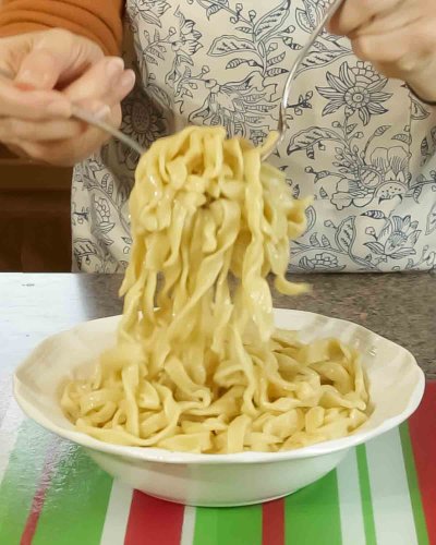 Homemade Egg Noodles in Chicken Broth