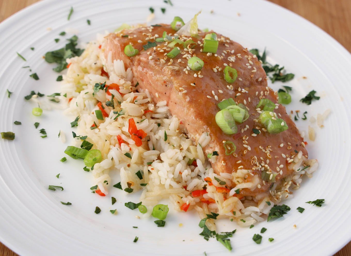 Marinated Mango Bourbon Salmon with Jasmine Rice