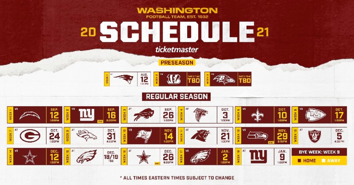 Washington Football Team Schedule 2021