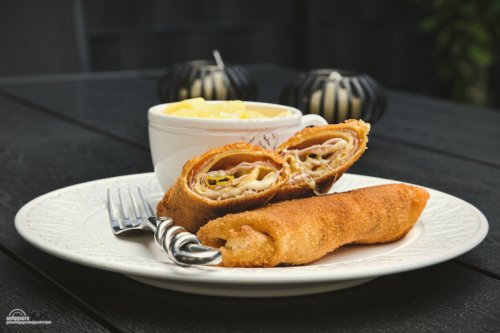 gebackene Palatschinken mit Schinken und Käse, Cordon Bleu einfach anders gemacht