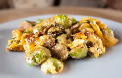 Cheesy and Creamy Brussels Sprouts with Bacon | BaldHiker