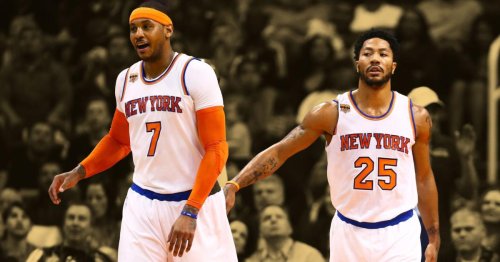 Derrick Rose takes a jab at Carmelo Anthony over his failed debut season with the Knicks: 'You know how he plays'