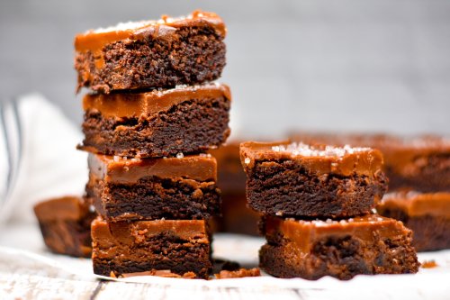 Salted Chocolate Caramel Brownies • baste cut fold