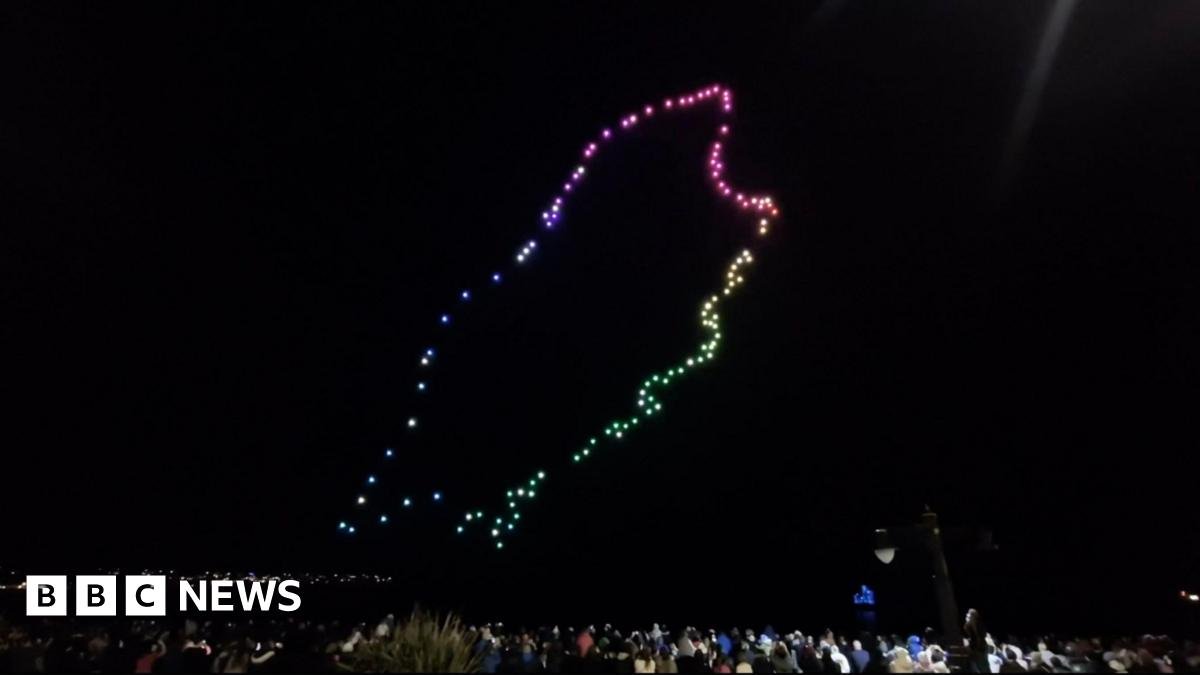 Hundreds watch first drone show over Douglas Bay