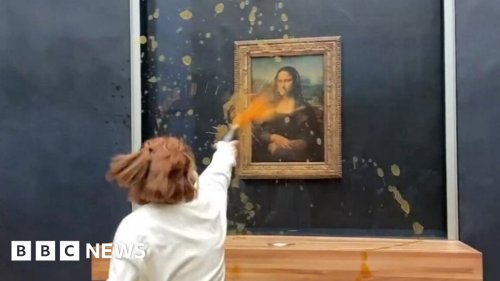 Mona Lisa: Protesters throw soup at da Vinci painting