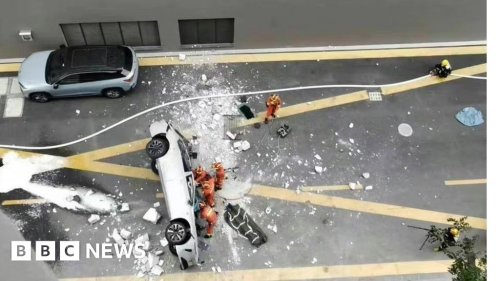 Two killed as Nio electric car falls from third floor office in Shanghai