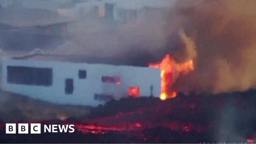 Watch: Iceland volcano lava sets house on fire