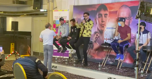 Watch as Belfast boxer breaks into song during press conference