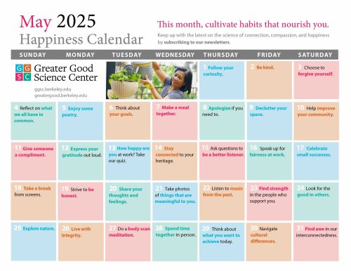Your Happiness Calendar for May 2025