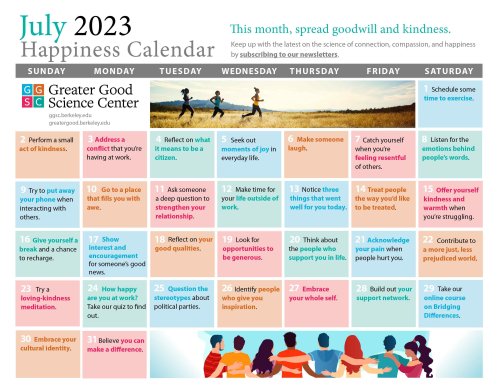 Your Happiness Calendar for July 2023