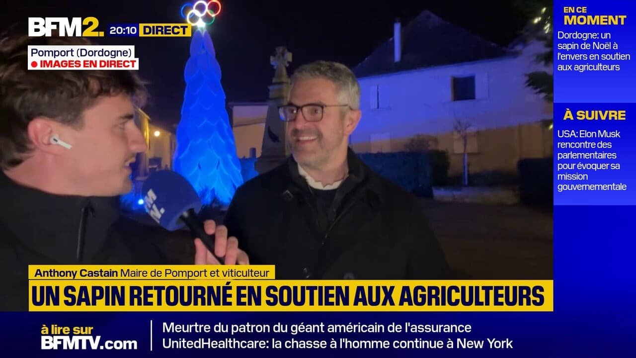 Dordogne: un sapin de Noël à l’envers en soutien aux agriculteurs
