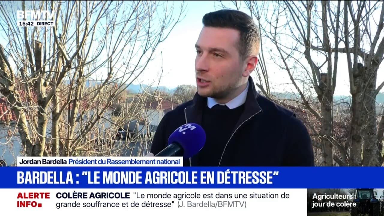 « Le monde agricole est dans une situation de grande souffrance », déclare Jordan Bardella, président du Rassemblement national