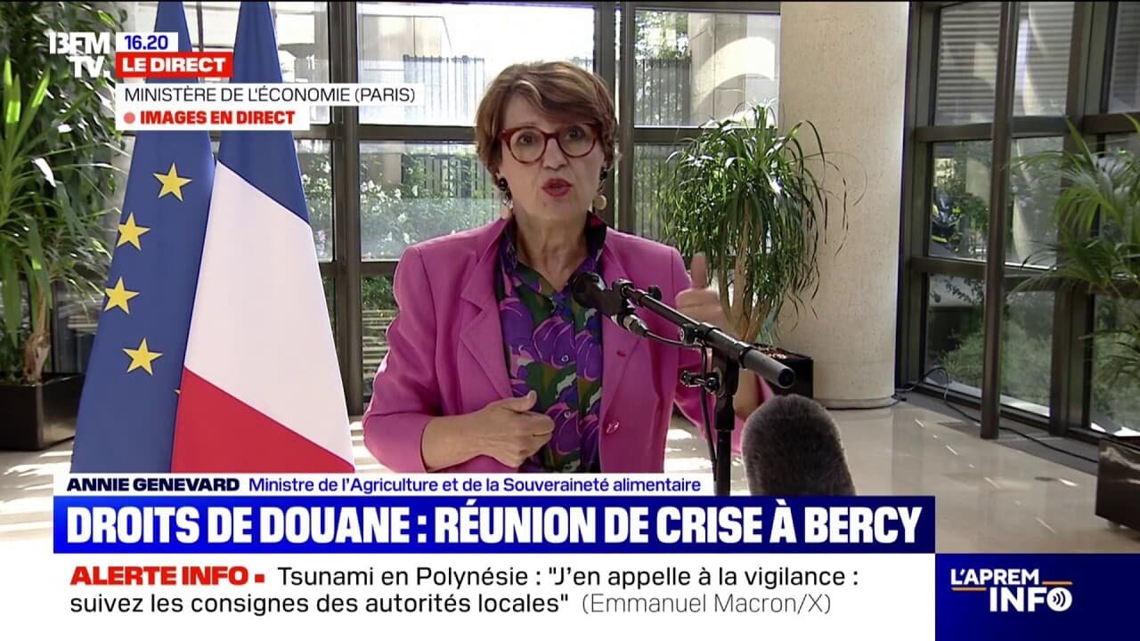 Droits de douane de 15% pour l’UE: « C’est un accord déséquilibré », indique Annie Genevard, ministre de l’Agriculture