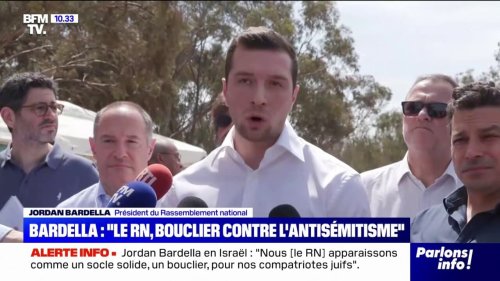 Lors de sa visite en Israël, Jordan Bardella estime que le Rassemblement national apparaît comme un "bouclier" contre l'antisémitisme en France