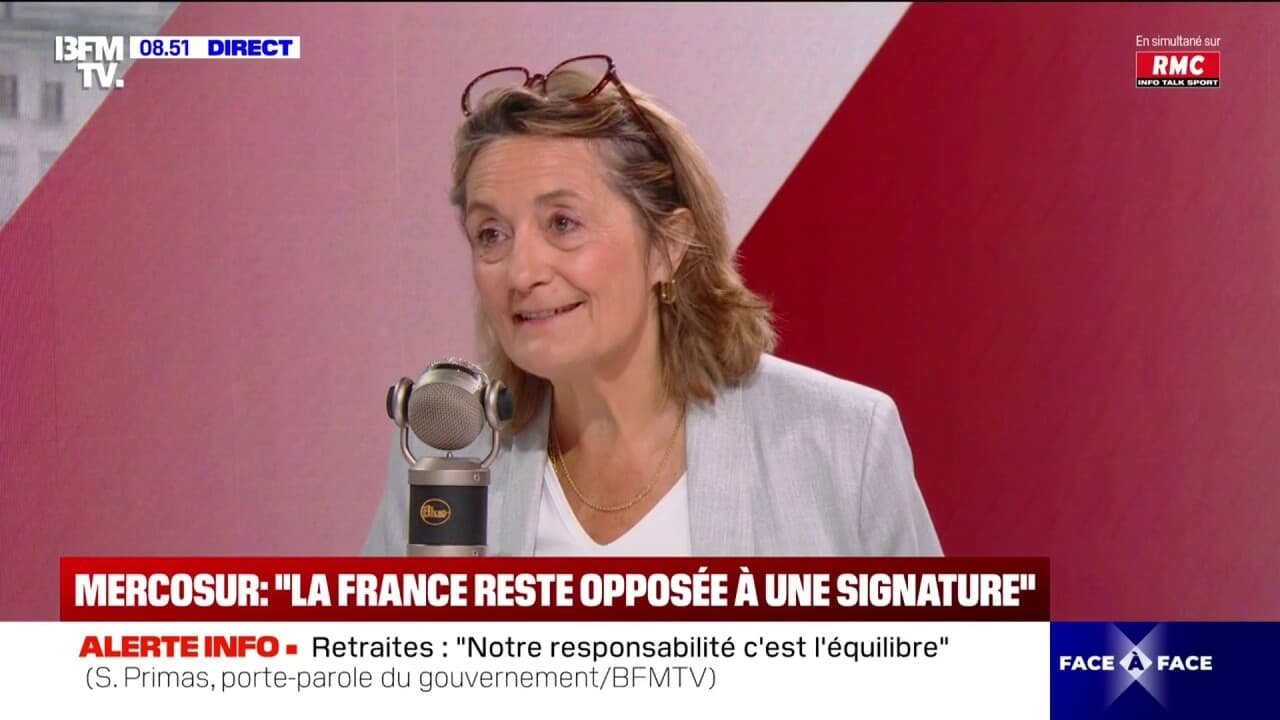 Mercosur: « Les agriculteurs ont la garantie que la France y est totalement opposée », affirme Sophie Primas, porte-parole du gouvernement