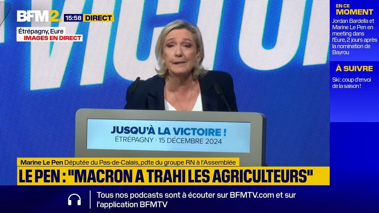Mercosur/crise agricole: « une honte nationale », déclare Marine Le Pen, présidente du groupe RN à l’Assemblée