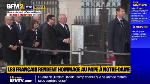 François Bayrou, Catherine Vautrin et Anne Hidalgo arrivent à la messe solennelle en hommage au pape François, à Paris
