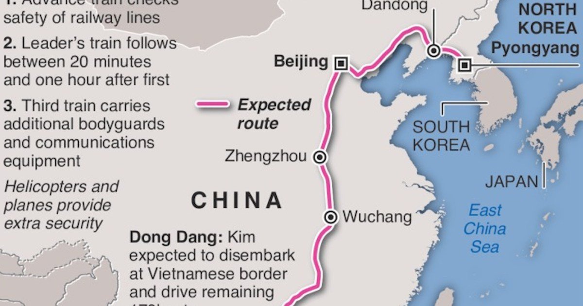 A map of Kim Jong-un’s slow train trip to Vietnam