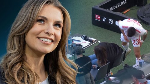 Bei Leverkusen-Sieg in Köln: Ball rollt unter Stuhl von TV-Star Laura Wontorra | Fußball