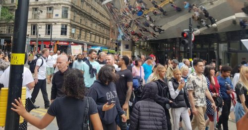Anti-vaccine protestors march on the A38 in Birmingham City Centre