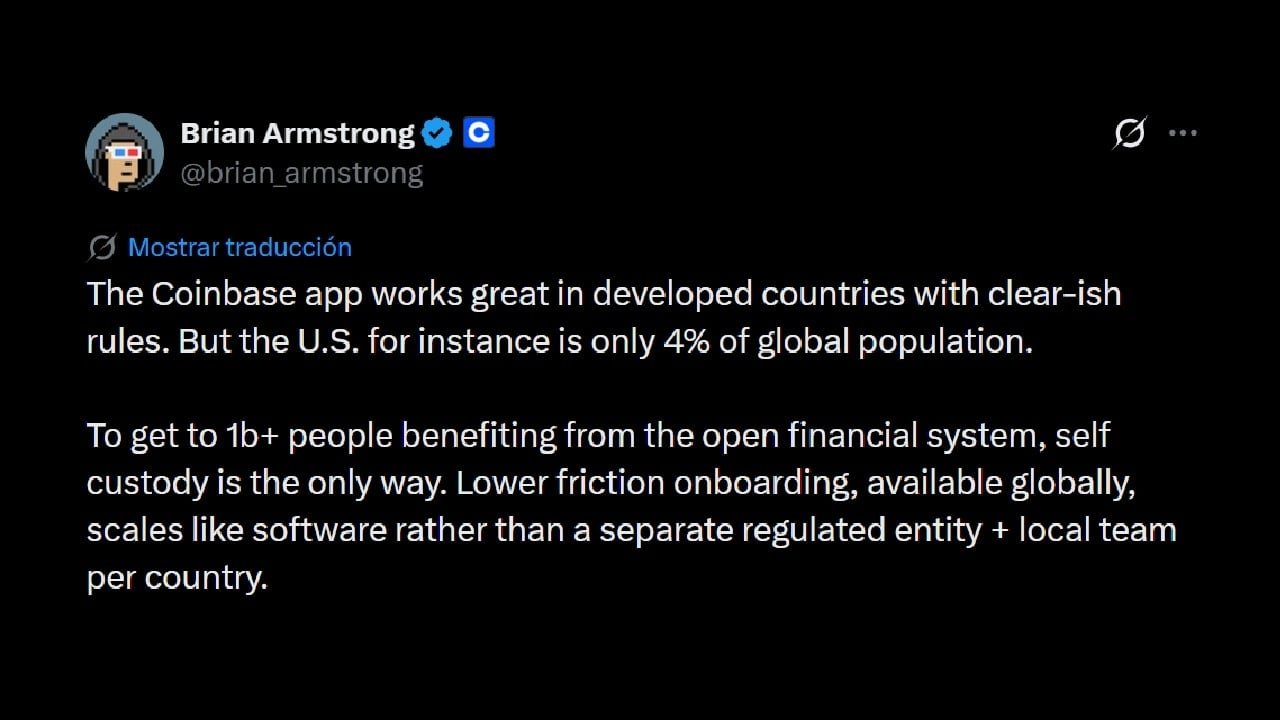 'The Only Way': Coinbase CEO Brian Armstrong Champions Self-Custody to Reach 1 Billion Users