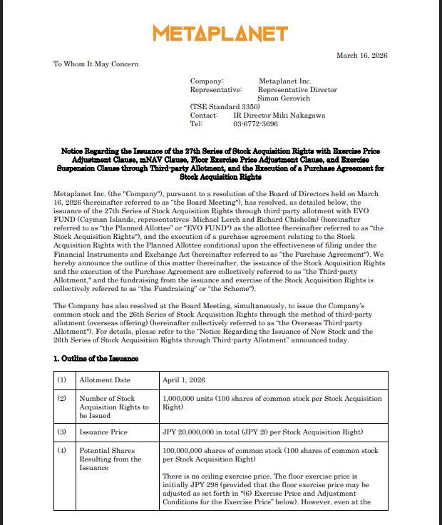 Bitcoin Bet Deepens As Metaplanet Raises $255 Million For Future Purchases