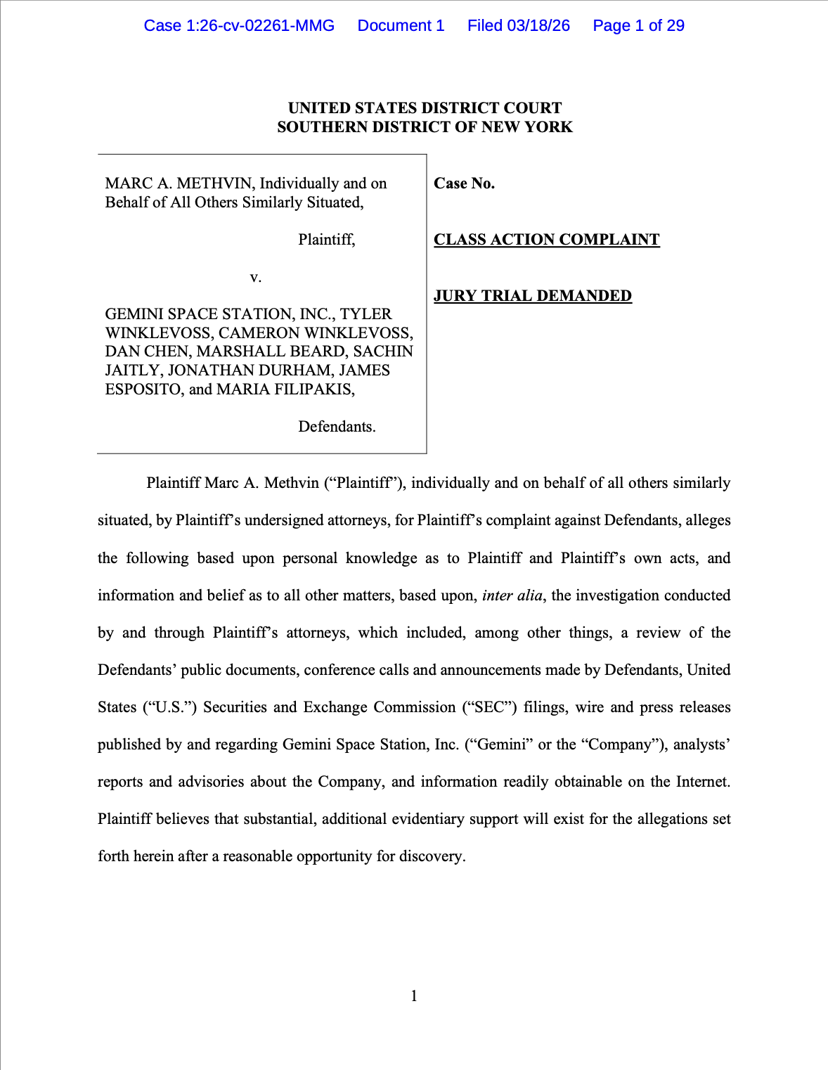 Gemini, Winklevoss Twins Hit With Class-Action Lawsuit Over Post-IPO Strategy Pivot, Stock Decline