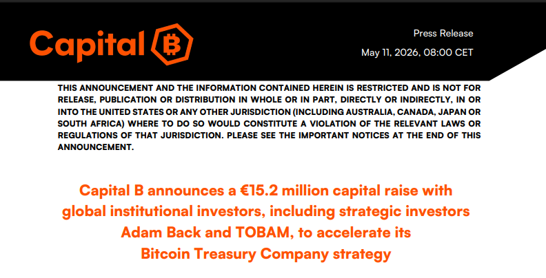 Bitcoin Treasury Race Heats Up As Capital B Secures $18 Million