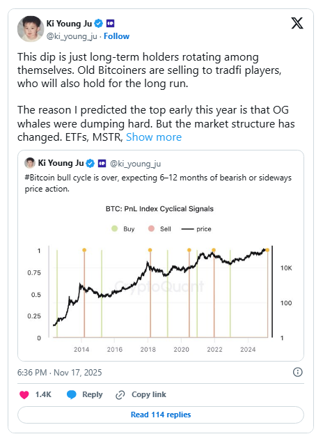 Veteran Whales Blamed For Bitcoin’s Sharp Slide, Crypto Boss Says