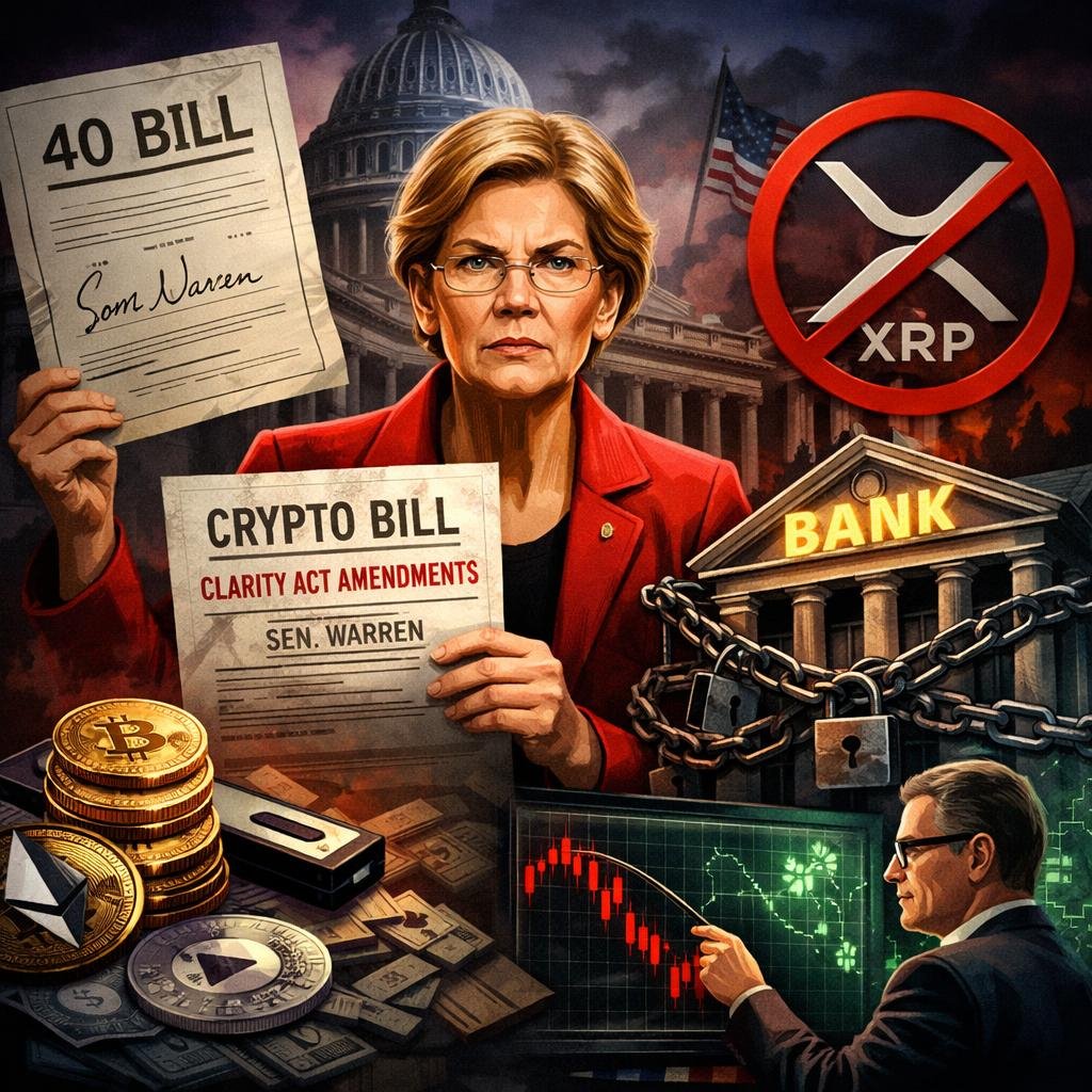 Warren Files 40 CLARITY Act Amendments To Keep XRP Out of US Banking System, Expert Reveals