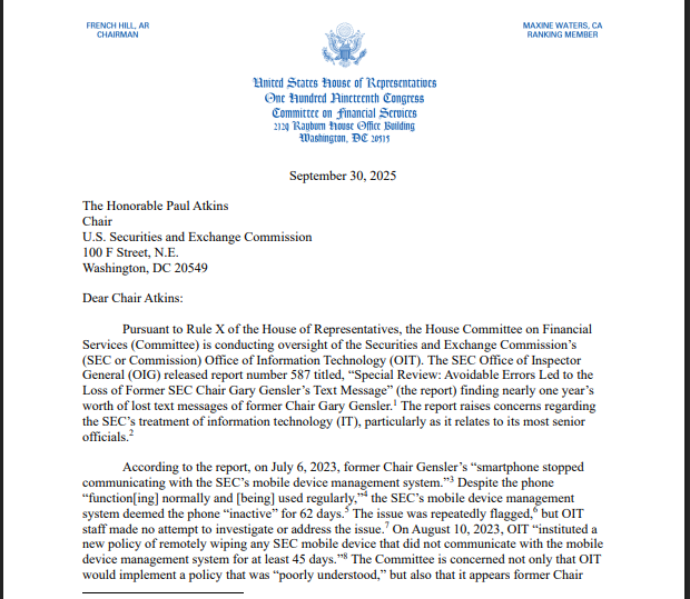 Gary Gensler’s Vanishing Messages Trigger Republican Inquiry