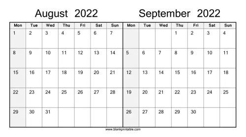 August September 2022 Calendar Monday Start - Free Printable Template