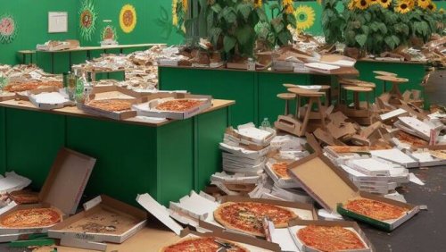 Müll-Orgie nach Parteitag?: Grüne wehren sich gegen dieses Pizza-Bild