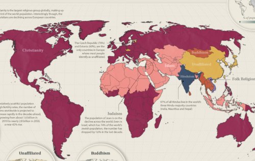 El tamaño de las principales religiones del mundo, ilustrado en un detallado mapa