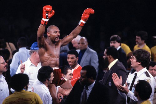 Marvin Hagler face planted his opponent in 67 seconds to defend world championship