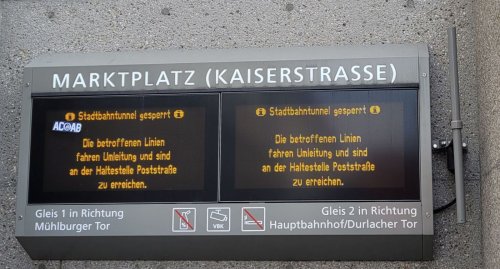 Die U-Strab in Karlsruhe ist aktuell gesperrt – Bahnen fahren Umleitungen