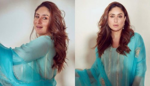 Kareena Kapoor Khan Strikes A Perfect Desi Glam Look In A Turquoise 'Chanderi Kurta' Worth Rs. 25K