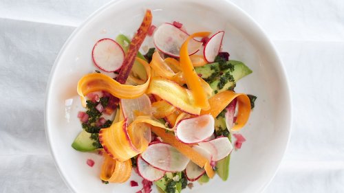 Avocado with Radish and Carrot and Pickled Onion