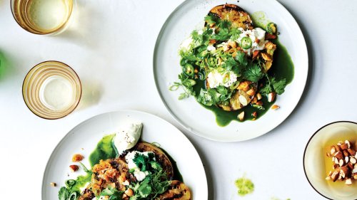 Grilled Green Tomatoes with Burrata and Green Juice