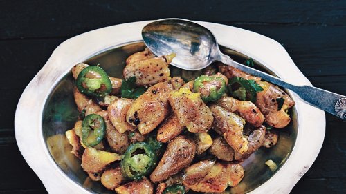 Smashed Fingerlings with Jalapeños
