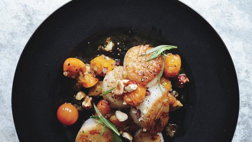 Scallops With Hazelnuts and Warm Sun Gold Tomatoes